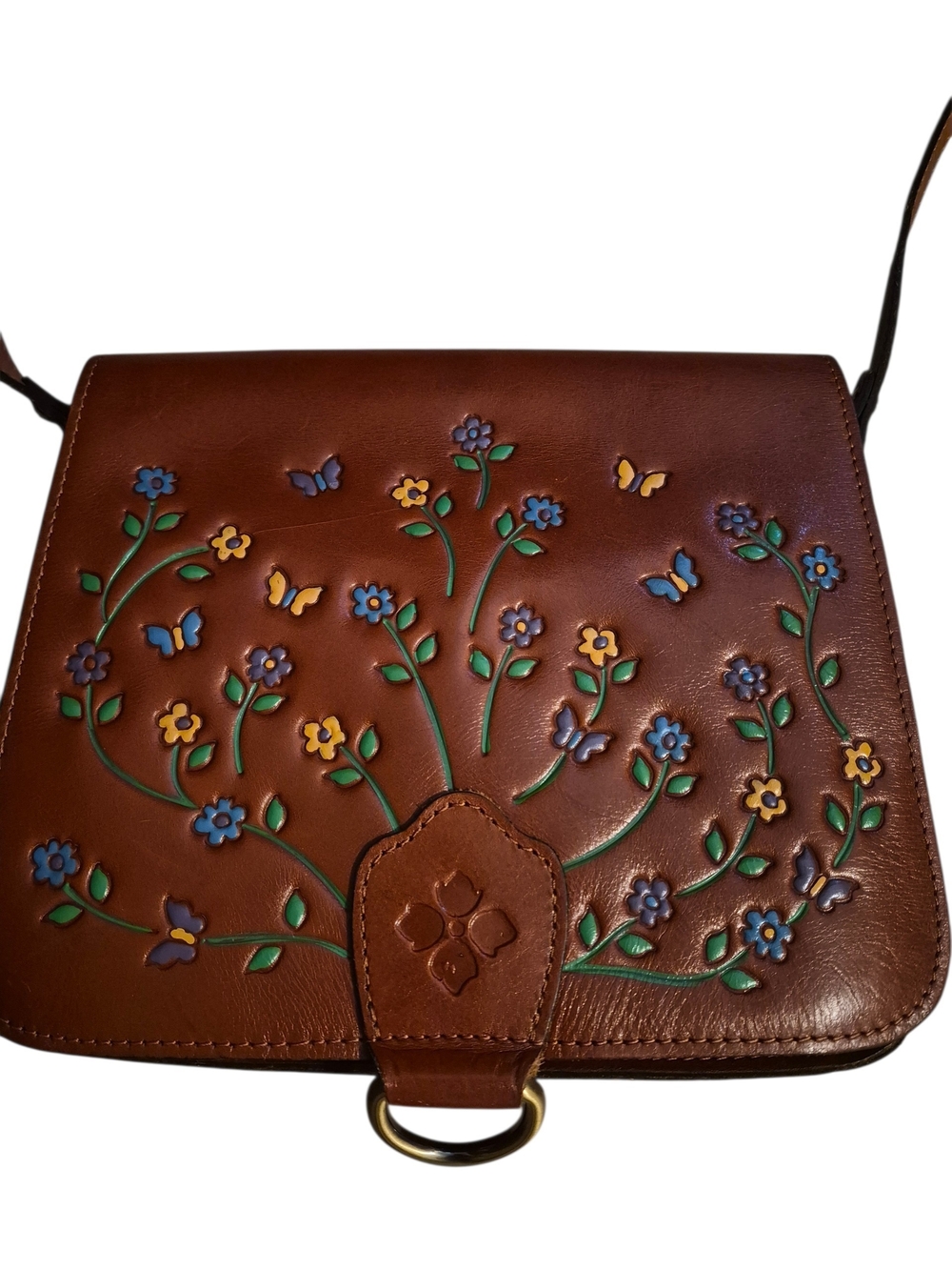 Patricia Nash leather crossbody bag featuring hand-painted and embossed floral - Picture 2 of 7